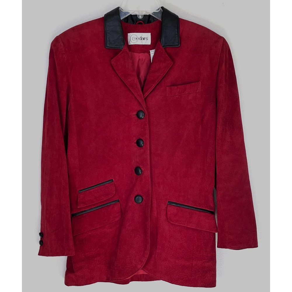 Red suede and black leather blazer